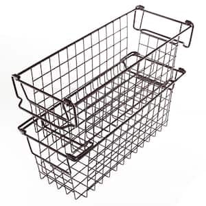 Set of 2 Storage Bins - Basket Set for Toy, Kitchen, Bathroom, and Closet Storage Organizers with Handles (Brown)
