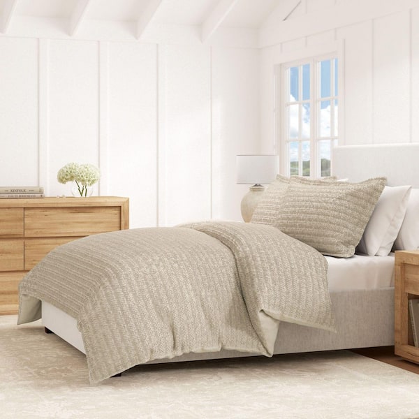 FRESHFOLDS Cappuccino 100% Cotton Honeycomb Waffle 3-Piece King / California King Duvet Set with Shams