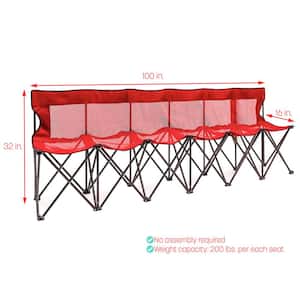 Portable 6-Seater Folding Team Sports Sideline Bench with Mesh Seat and Back (Red)