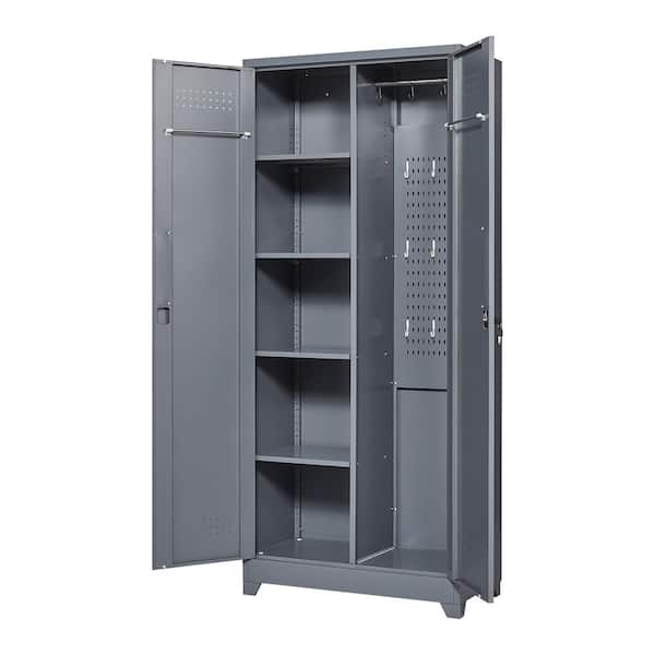 72.8 In Gray Metal Locker,Lockable Cleaning Tool Cabinet with Adjustable Shelves