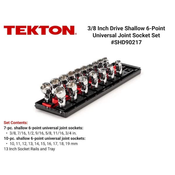 3/8 in. Drive Universal Joint Socket Set with Rails (3/8 in.-3/4 in., 10 mm-19 mm) (17-Piece)