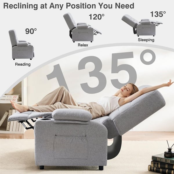 Power Recliner Chair with Massage and Heat, Gray Upholstered Fabric Rocking Chair Massage Chair for Living Room/Bedroom
