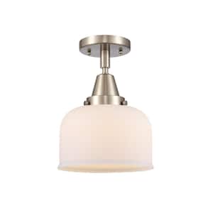 Bell 8 in. 1-Light Brushed Satin Nickel, Matte White Flush Mount with Matte White Glass Shade