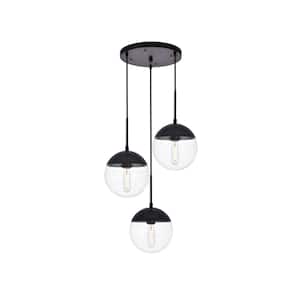 Timeless Home Ellie 3-Light Black Pendant with 8 in. W x 7.5 in. H Clear Glass Shade