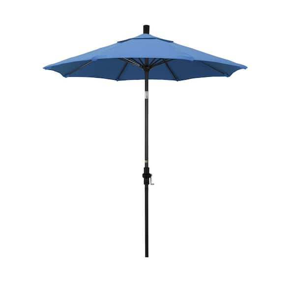 California Umbrella 7.5 ft. Matted Black Aluminum Market Collar Tilt Patio Umbrella Fiberglass Ribs and in Frost Blue Olefin