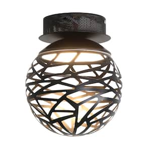 8 in. 12-Watt Globe Black Integrated LED Flush Mount with Metal Lampshade