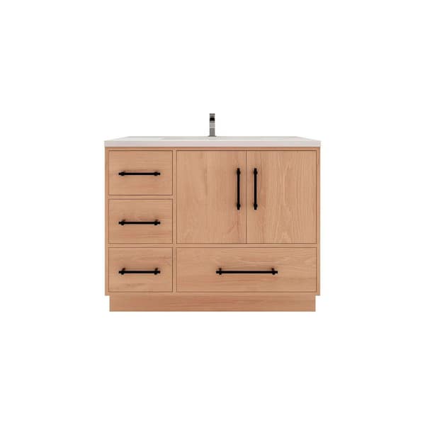 Victoria 42 in. W x 20 in. D x 35 in. H Single Sink Freestanding Bath Vanity in Red Oak with White Acrylic Top