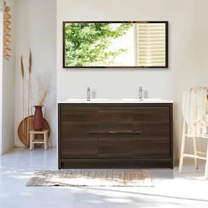 59.06 in. W x 19.69 in. D x 35.4 in. H Bath Vanity in Oak with White Vanity Top with Double White Basins