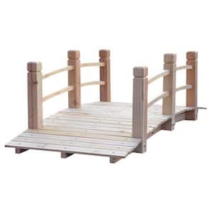 60 in. x 26.5 in. x 19 in. Wooden Stained Finish Garden Footbridge with Safety Railings
