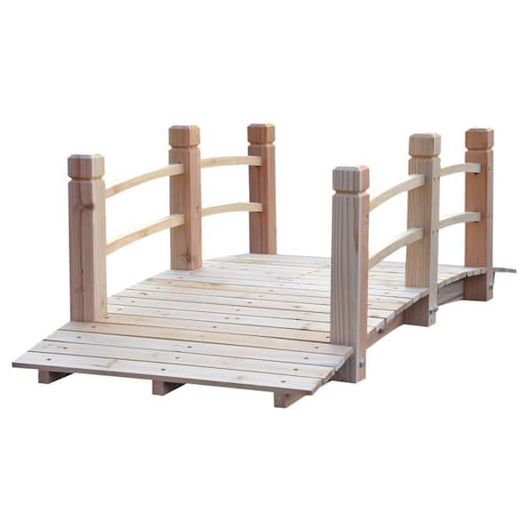 Outsunny 60 in. x 26.5 in. x 19 in. Wooden Stained Finish Garden Footbridge with Safety Railings