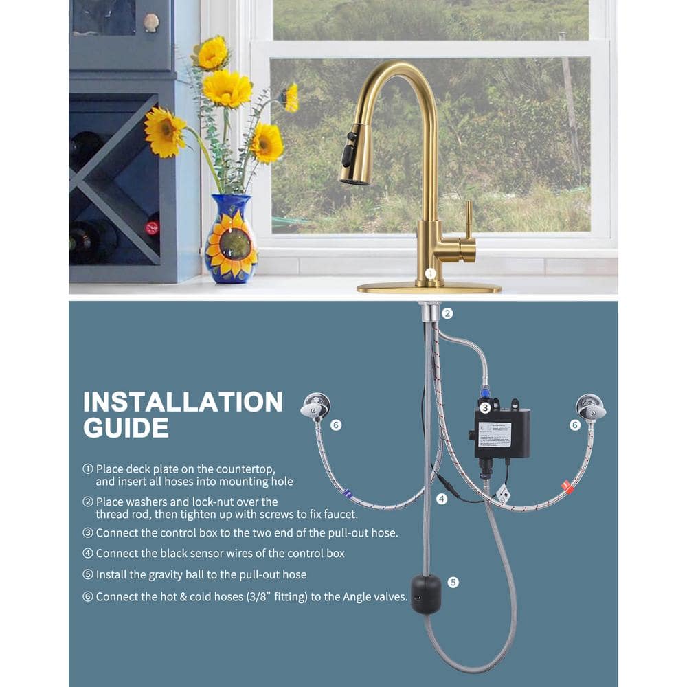 Gold Stainless Steel Touchless Pull-Down Kitchen Faucet with Spray