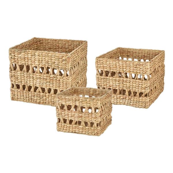 of 3) FEH2111-01 Wicker Cube Depot StyleWell Storage (Set The Home Baskets -