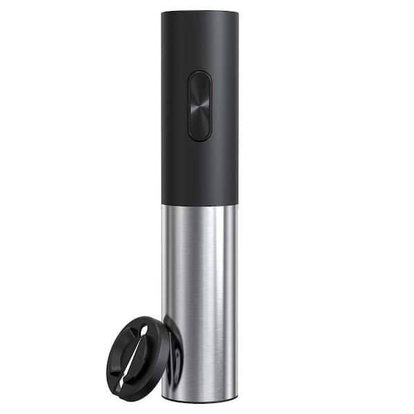 Modern Black Stainless Steel Wine Bottle Corkscrew Opener with Foil Cutter, Battery Operated for Kitchen Bar