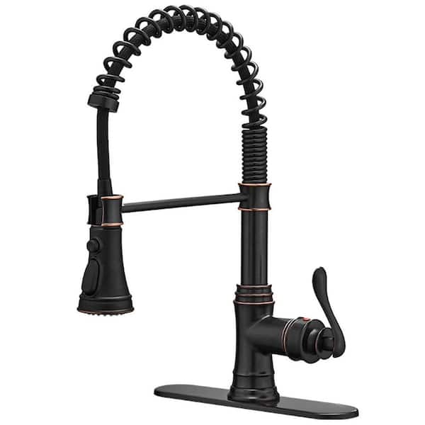 Single-Handle Oil Rubbed Bronze 16.7 in. H Pull Down Sprayer Kitchen Faucet with 360 Degree Spout Swivel