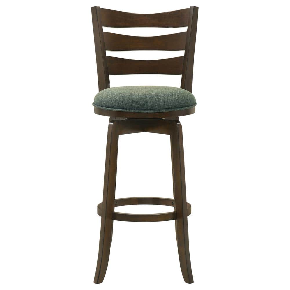 Hunter Green Swivel Wood Bar Stool with Ladder Back