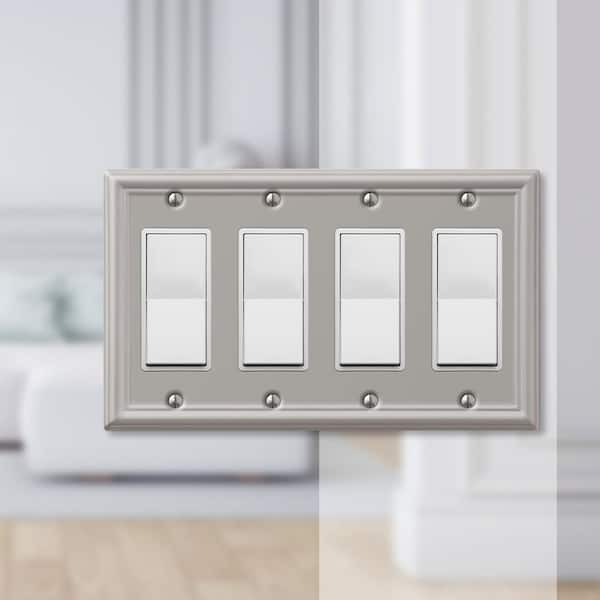 Ascher 4 Gang Rocker Steel Wall Plate - Brushed Nickel