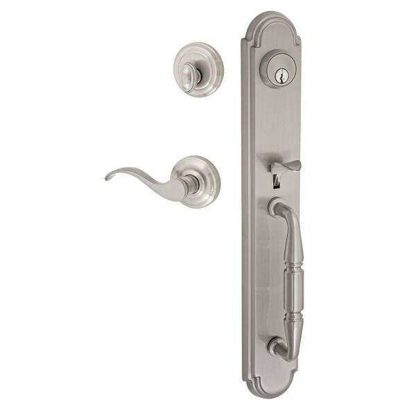 Fusion Brushed Nickel Ravinia 2-Piece Interior Handle Set with Virginia Right Handed Lever