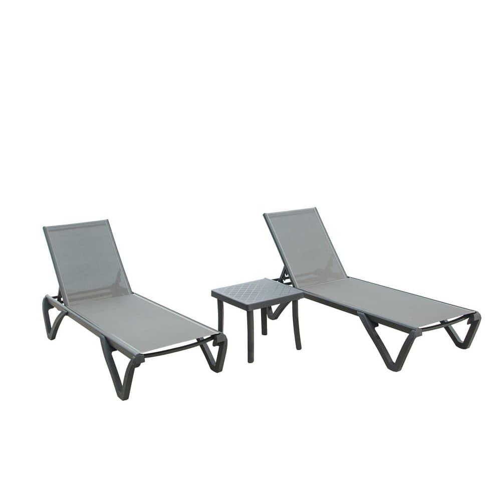3-Piece Gray Aluminum Frame Adjustable Poolside Chaise Lounge 2 Set Sun Lounger with Wheels and 1 Side Table price history on PriceWatchPro
