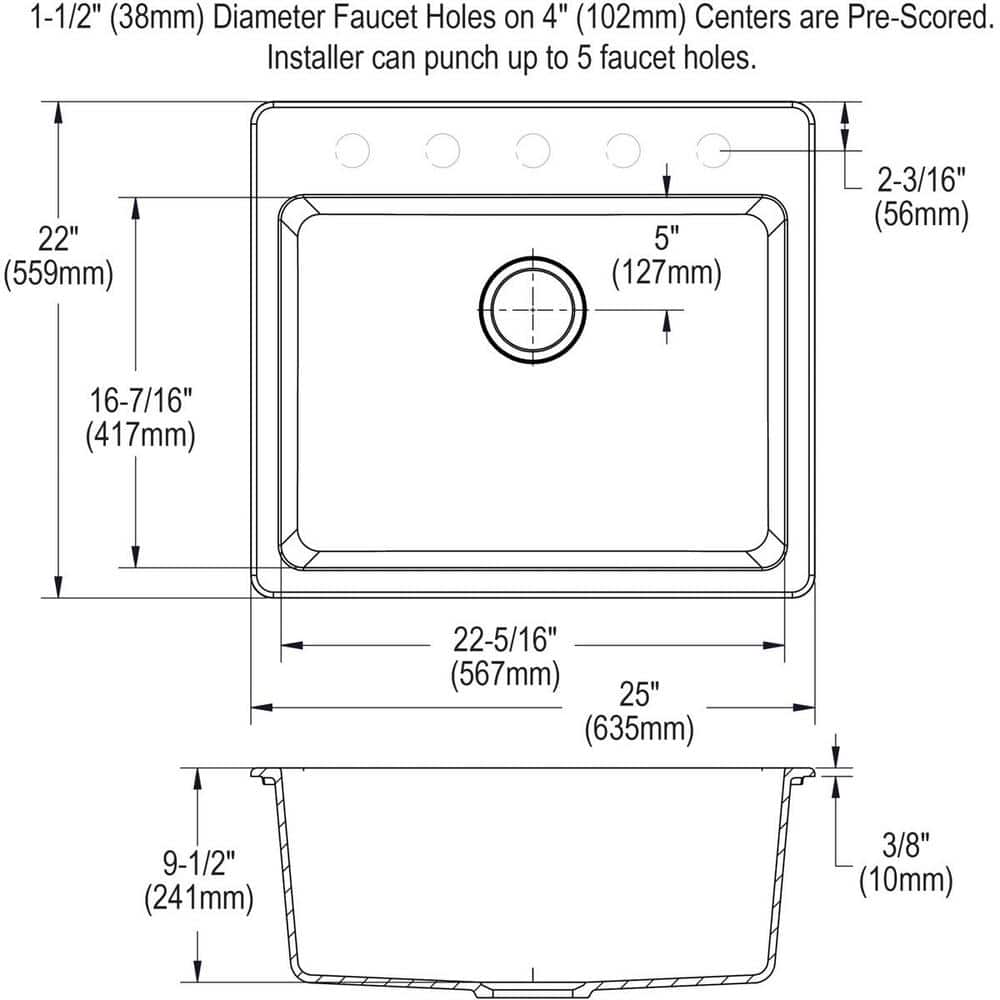 Graphite Stone Single Bowl Drop-in Kitchen Sink