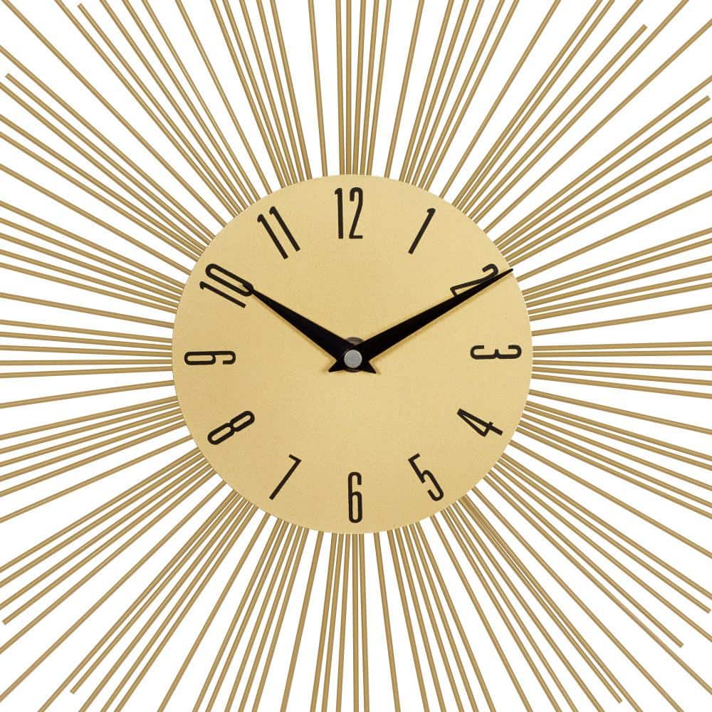 19" Gold Starburst Metal Wall Clock with Black Accents
