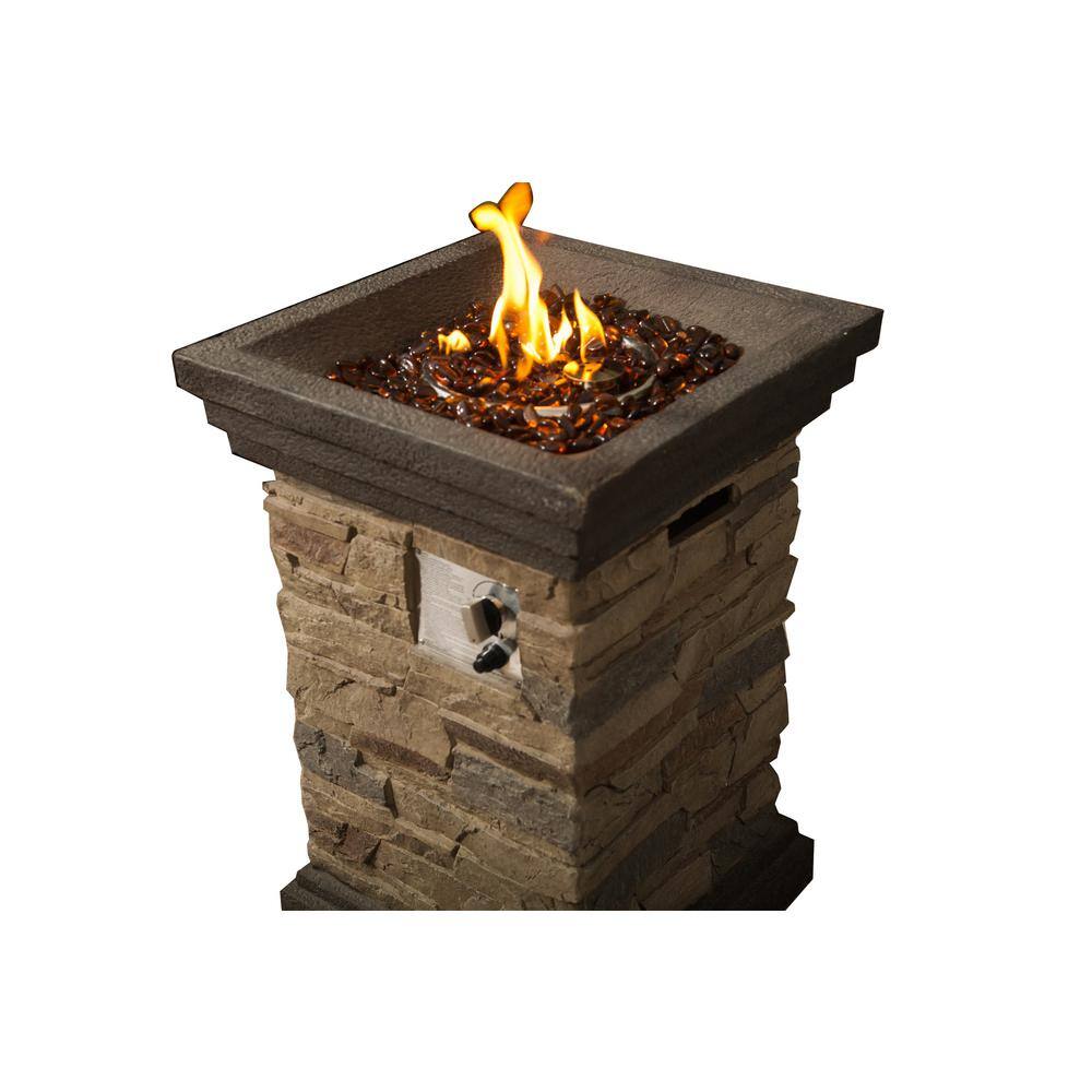 20" Square Slate Rock Gas Fire Pit with Steel Base