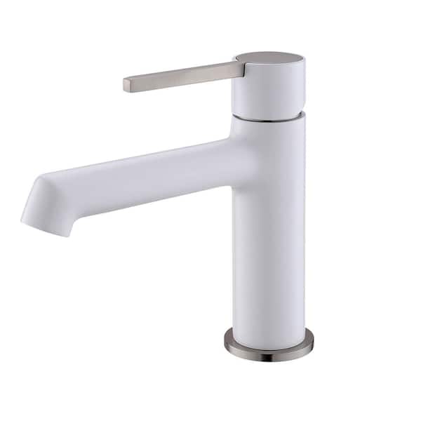 FLG Single Handle Single Hole Bathroom Faucet Deck Mount Brass Bathroom Sink Faucet in White