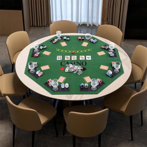 48 in. Poker Table Top-8 Player Foldable Texas Holdem Poker Table Topper Green