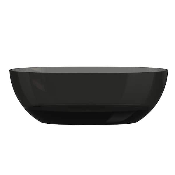 VANITYFUS 67 in. x 29.5 in. Stone Resin Surface Flatbottom Freestanding Soaking Bathtub with Center Drain in Transparent Gray