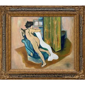 After the bath by Suzanne Valadon Black Crackle King Framed Oil Painting Art Print 28 in. x 32 in.