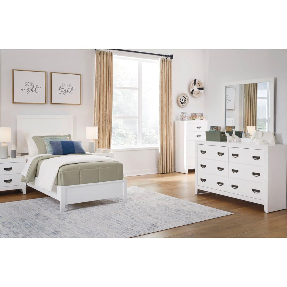 White Transitional 2-Drawer Nightstand with Metal Handles