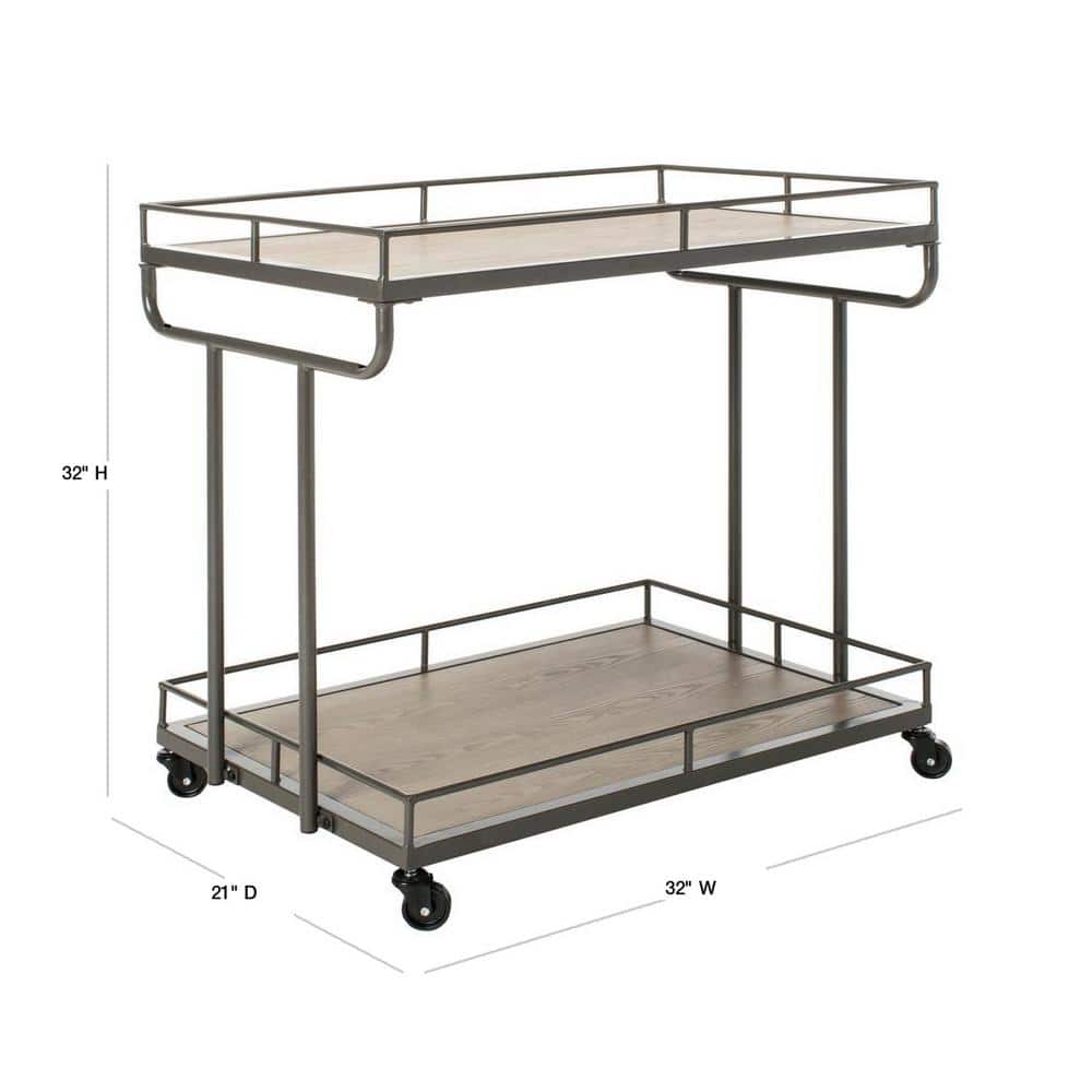 Transitional Silver Rectangular Bar Cart with Tiered Shelves