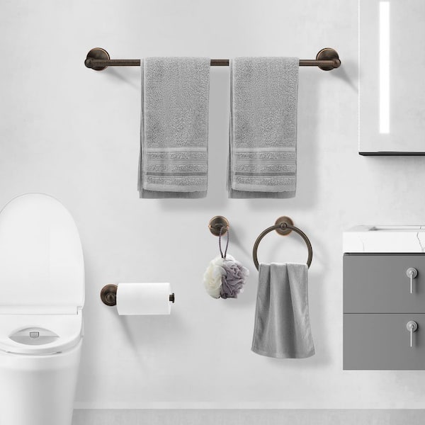 4-Piece Bath Hardware Set Included Towel Bar, Toilet Paper Holder, Towel Ring and Robe Hooks in Rubbed Bronze