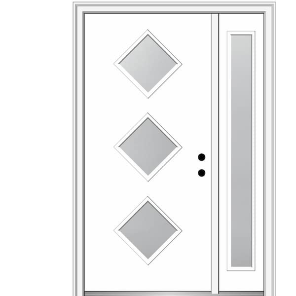 MMI DOOR Aveline 48 in. x 80 in. Left-Hand Inswing 3-Lite Frosted Glass Primed Fiberglass Prehung Front Door on 4-9/16 in. Frame