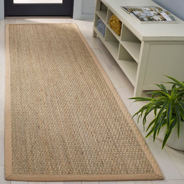 Natural Fiber 3 ft. x 7 ft. Natural/Beige Border Runner Rug