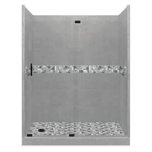 Newport Grand Slider 34 in. x 60 in. x 80 in. Left Drain Alcove Shower Kit in Wet Cement and Black Pipe Hardware