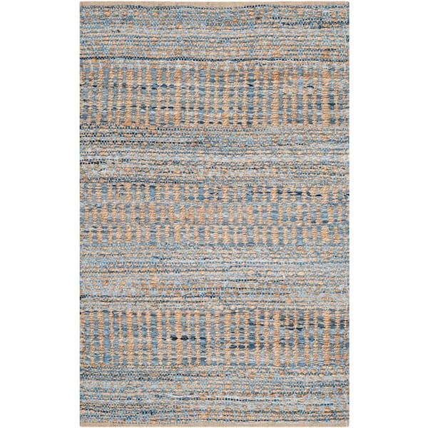 Cape Cod Natural/Blue Doormat 3 ft. x 5 ft. Distressed Striped Area Rug