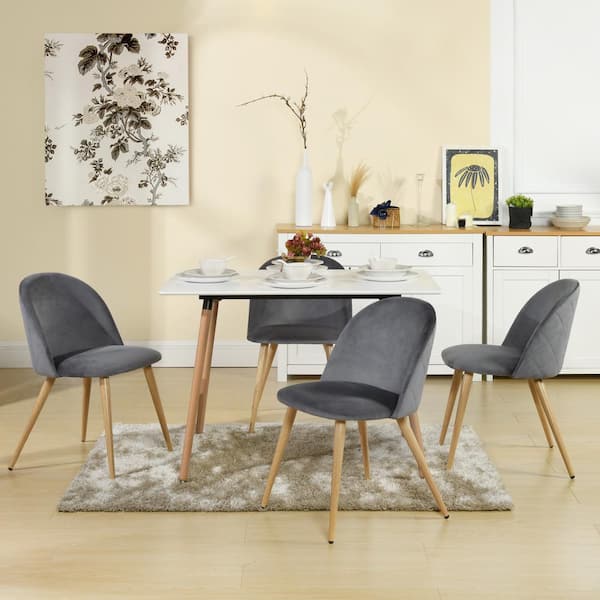 Homy Casa Rookie Zomba Grey 5-Pieces Rectangle White Table Top Dining Set with 4-Velvet Upholstered Dining Chair