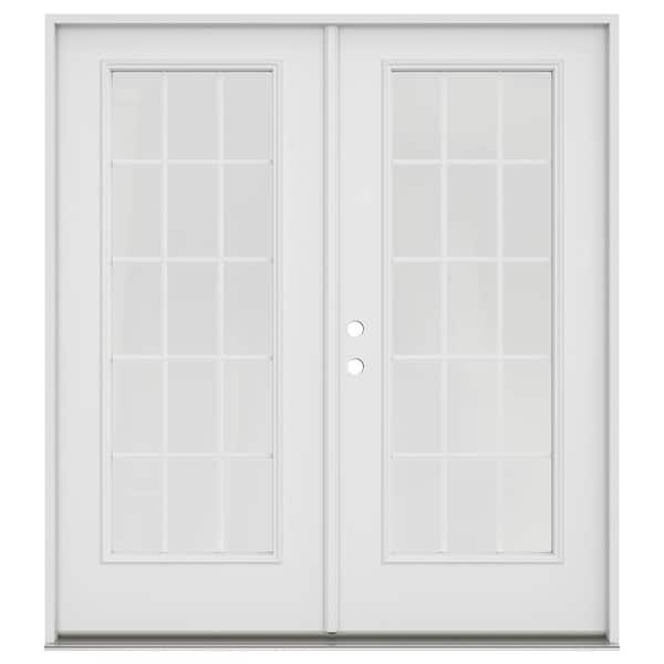 JELD-WEN 72 in. x 80 in. Primed Steel Right-Hand Inswing 15 Lite Glass Stationary/Active Patio Door