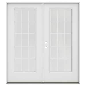 60 in. x 80 in. Right-Hand/Inswing Low-E 15 Lite Primed Steel Double Prehung Patio Door