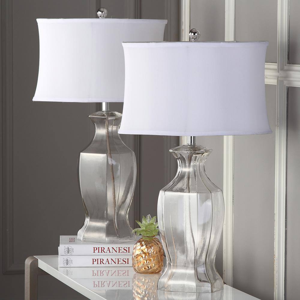 Wendy 28-inch Clear Glass Table Lamp Set with White Shades