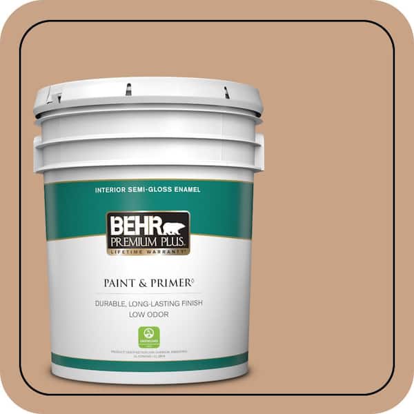 BEHR PREMIUM PLUS 5 gal. #S230-4 Granola Semi-Gloss Enamel Low Odor Interior Paint & Primer