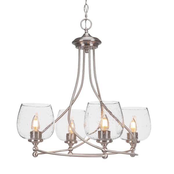 Unbranded Royale 4-Light Brushed Nickel Chandelier, Round Chandelier with 6 in. Clear Bubble Glass Shades, No bulbs included