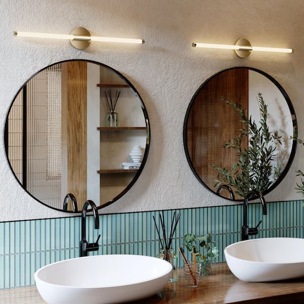 28 in. 1-light Modern Brass Bathroom LED Vanity Light Bar Linear 3000K Wall Sconce(2-Pack)