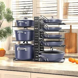 8-Tier 14.96 in. H Black Adjustable Standing Pot Rack, Pots and Pans Organizer, Kitchen Organizers and Storage