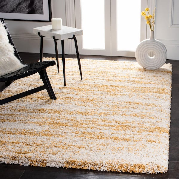 Hudson Shag Ivory/Gold 4 ft. x 4 ft. Marble Square Area Rug