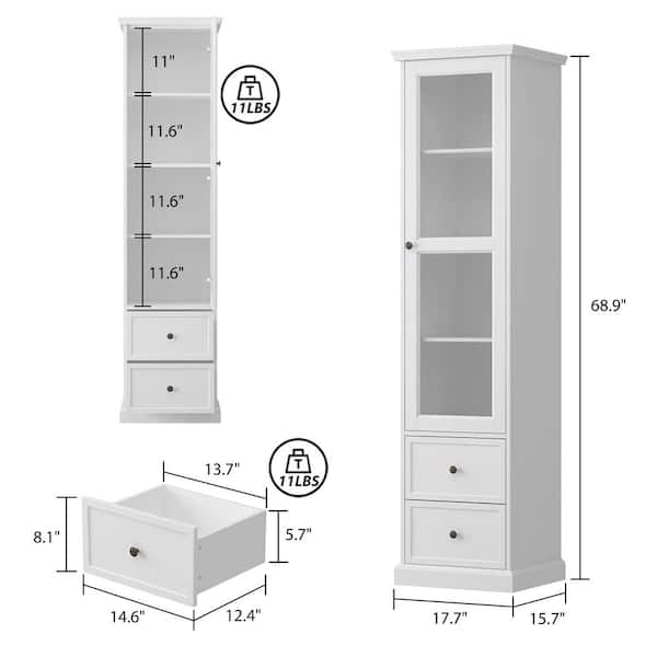 FUFU&GAGA 68.9 in. H White Wood Doors Accent Cabinet with 4-Tier Shelves and 2-Drawers Storage Cabinet Bookshelf Cupboard