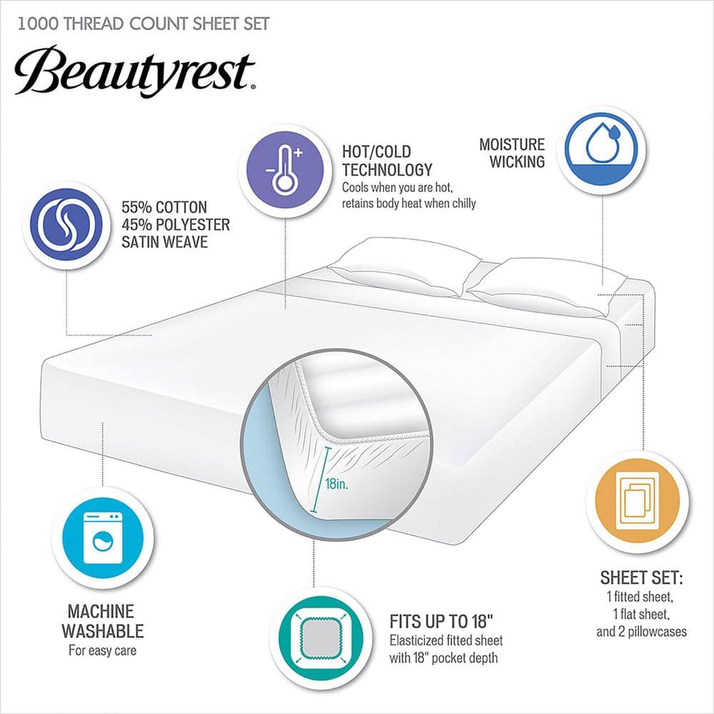 Queen White Cotton Blend Sateen 4-Piece Sheet Set