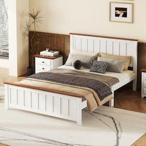 White Wood Frame Full Size Vintage Platform Bed with Rectangular Headboard and Footboard