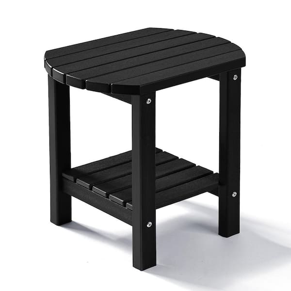 17 in. Black Oval Patio Outdoor Side Table with Storage