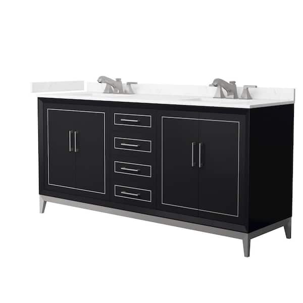 Marlena 72 in. Double Freestanding Black Bath Vanity with Carrara Cultured Marble Top Assembled